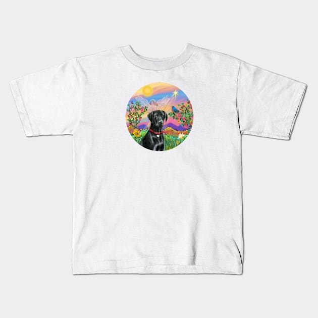 Sky Angel Rainbow Bridge with a Black Labrador Retriever Kids T-Shirt by Dogs Galore and More